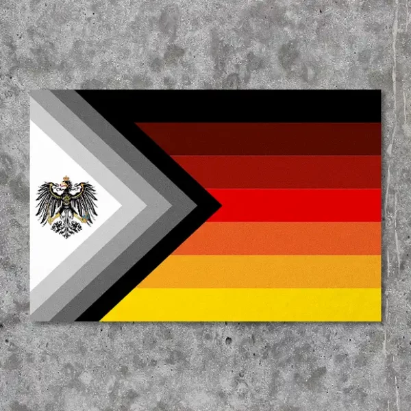 Sticker Aufkleber, Stolzmonat Flagge mit sieben Farbabstufungen von Schwarz zu Rot zu Gold und preußisches Wappen
